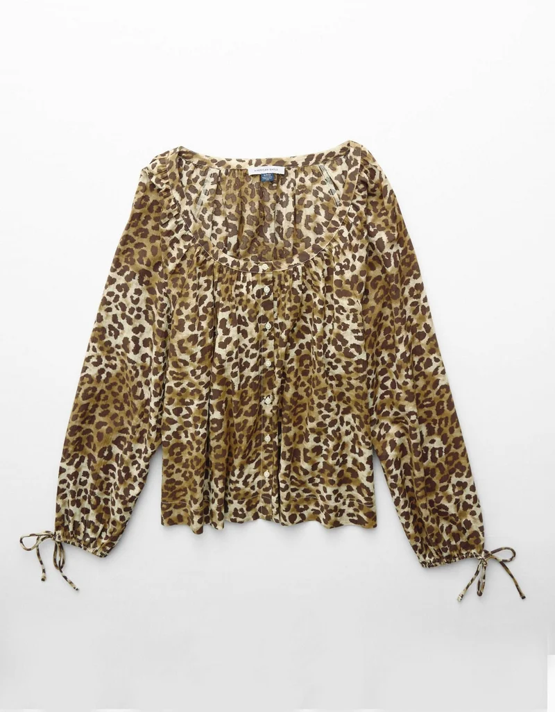 American Eagle  AE Tie Sleeve Button-Up Top for Women | Best Price UAE